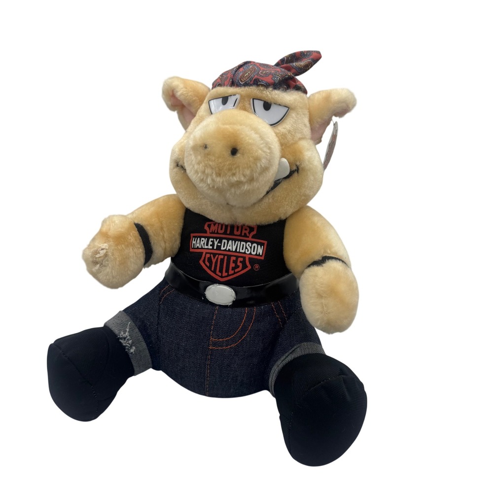 Vintage 1998 Harley-Davidson Biker Hog Plush Play-By-Play 12" Stuffed Pig FLAW